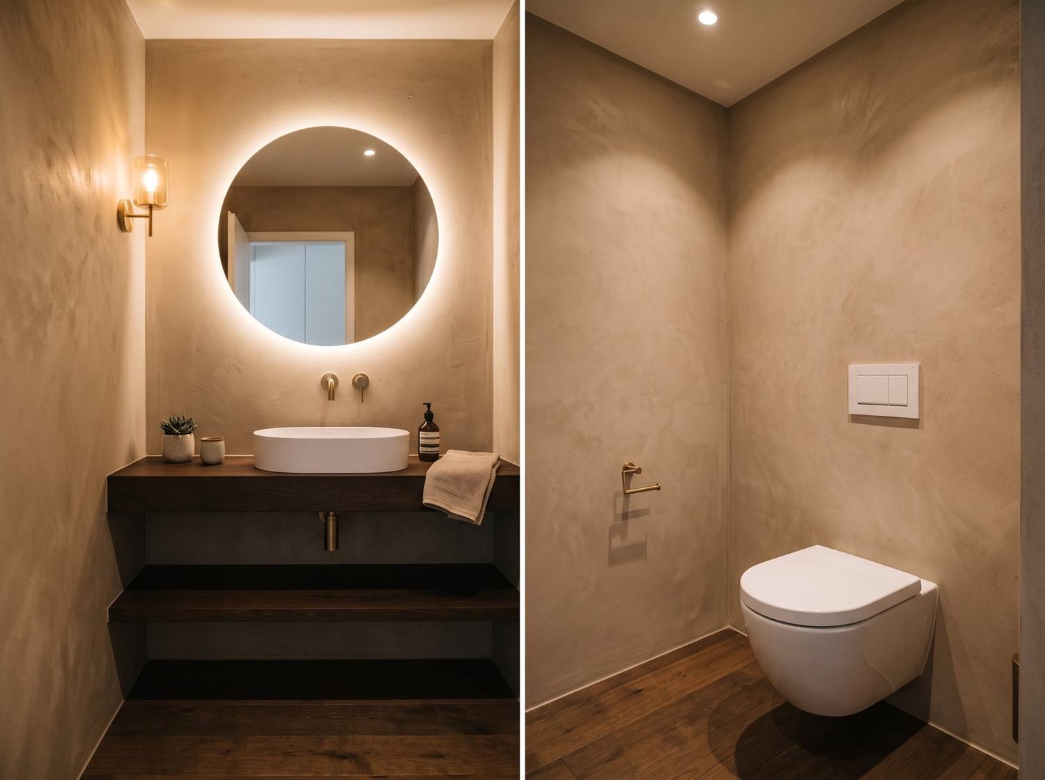 Elegantes Gäste-WC mit fugenlosem Wandbelag