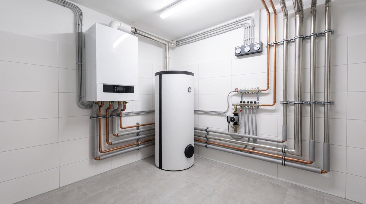 Warmwasserspeicher neben dem Heizgerät mit gedämmten Anbindeleitungen