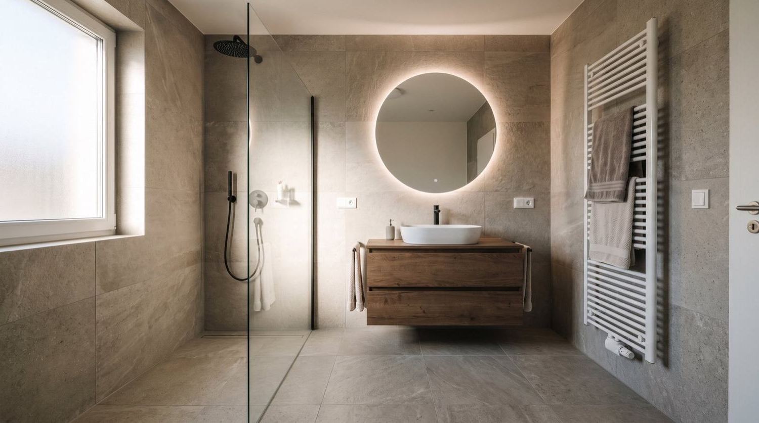 Modernes Bad mit bodengleicher Dusche