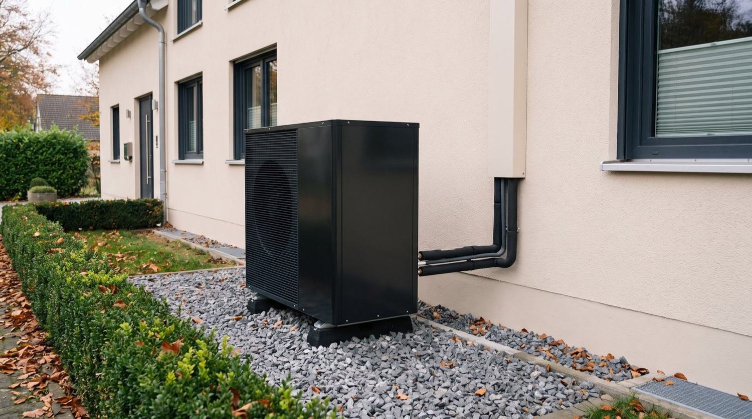 Wärmepumpe an einem Einfamilienhaus