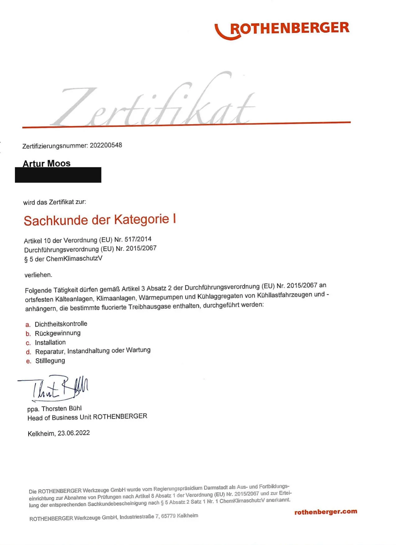 Erste Seite: Sachkundenachweis Kategorie I